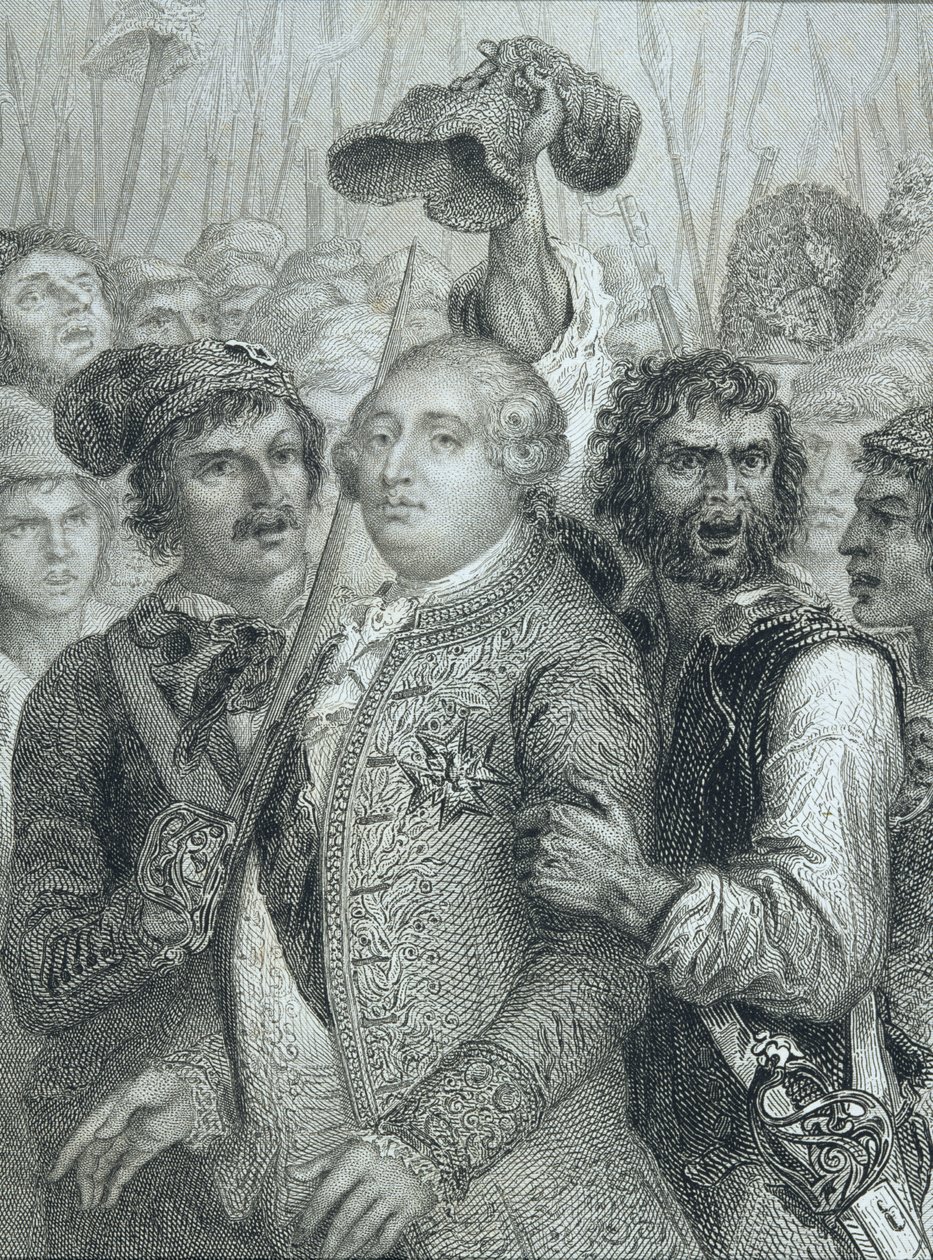 Louis XVI (1754-93), konge af Frankrig, taget af folket fra Tuileries-paladset den 20. juni 1792 af English School