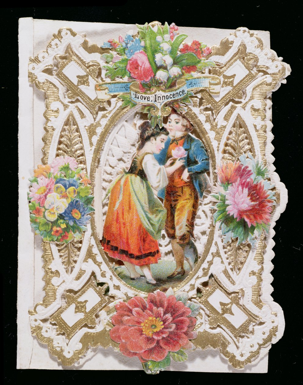 Love, Innocence, Valentine-kort, ca. 1870 (farve litho på papir) af English School