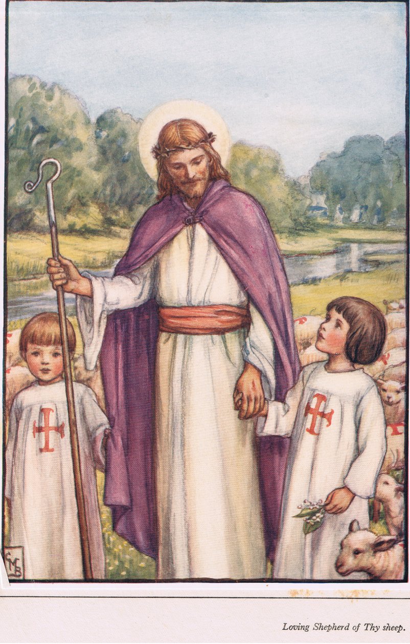 Dine fårs kærlige hyrde, illustration fra The Childrens Book of Hymns, 1929 af English School
