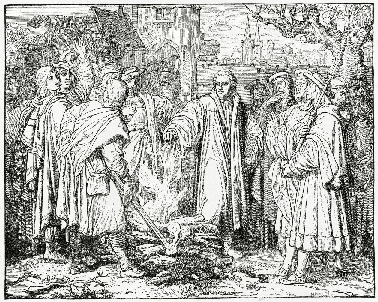 Luther brænder pavens tyr i 1520, 1882 af English School