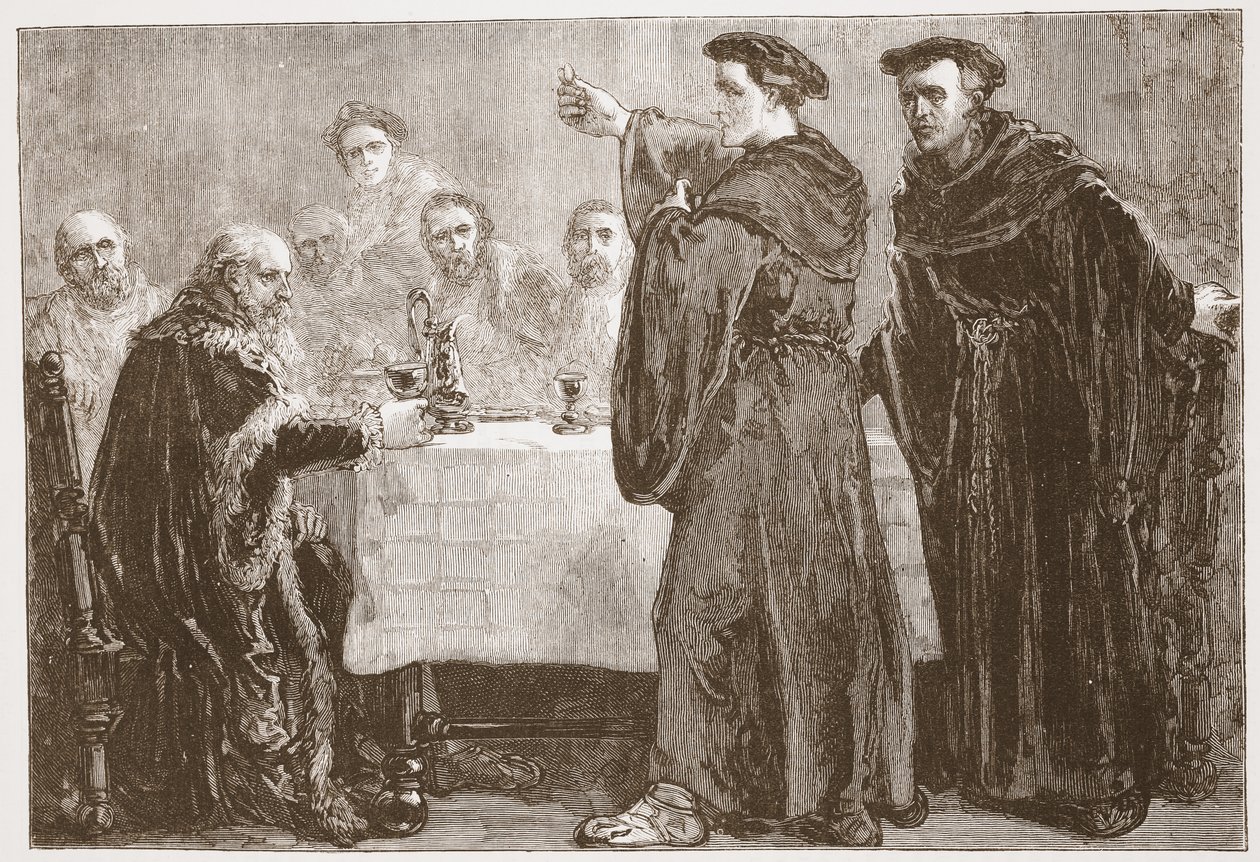 Luther udfordrer Carlstadt til at skrive imod ham, illustration fra The History of Protestantism af James Aitken Wylie (1808-1890), pub. 1878 af English School