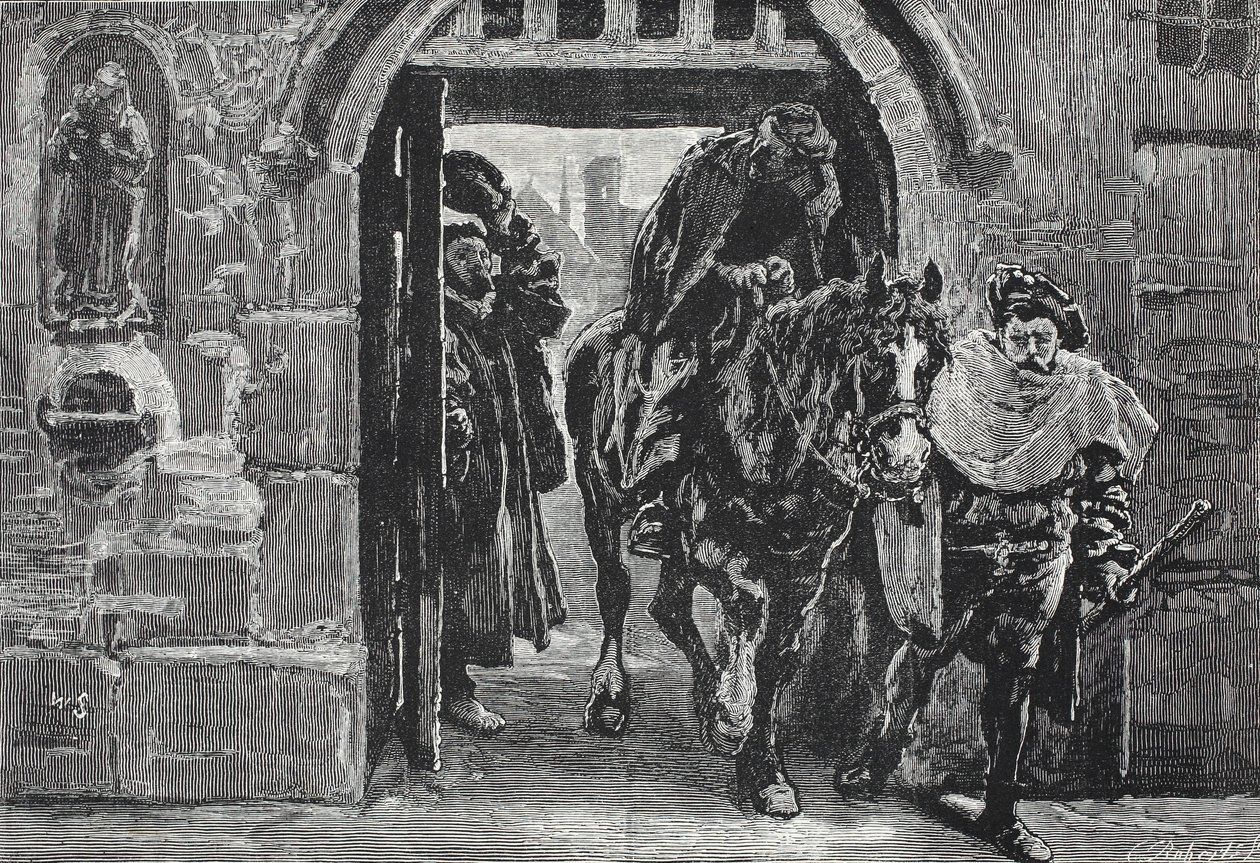 Luther flygter fra Augsburg, illustration fra The History of Protestantism af James Aitken Wylie (1808-1890), pub. 1878 af English School