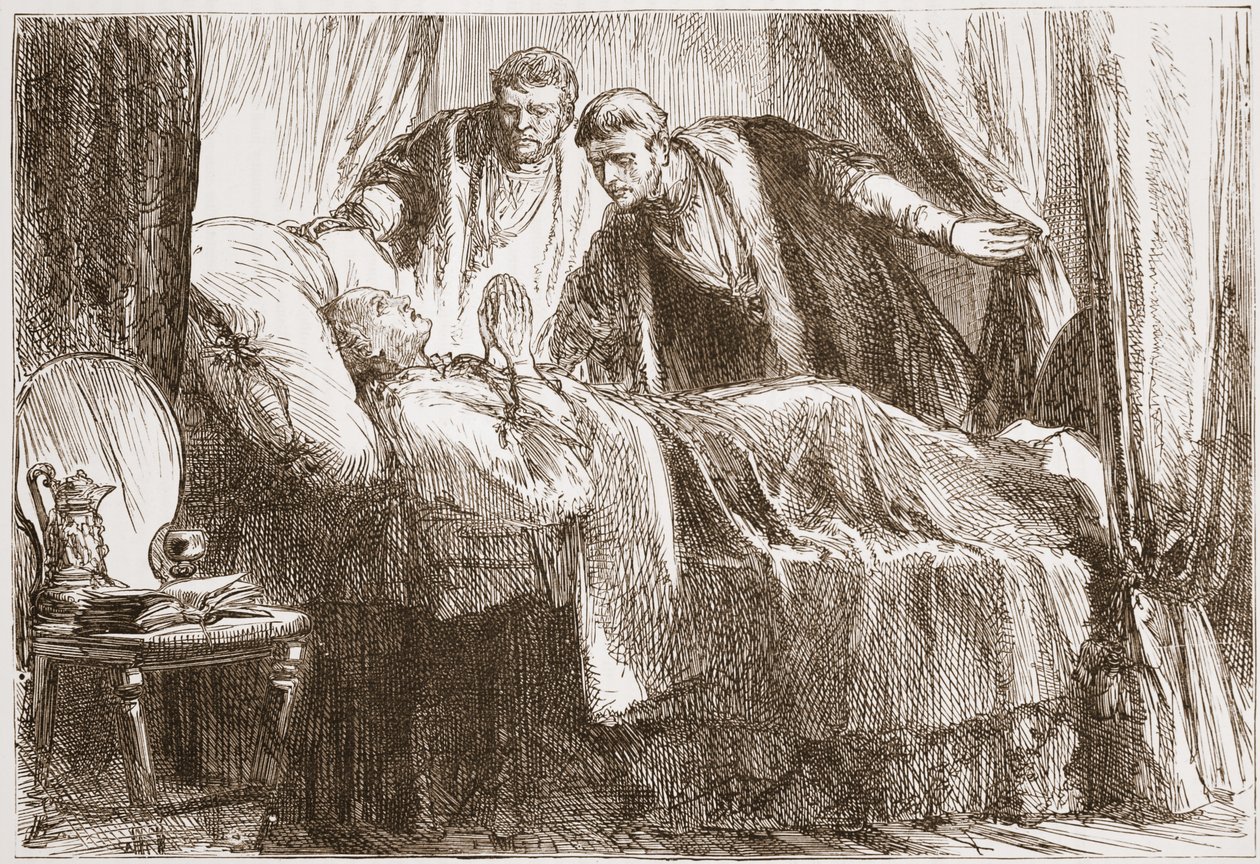 Luther på sit dødsleje, illustration fra The History of Protestantism af James Aitken Wylie (1808-1890), pub. 1878 af English School