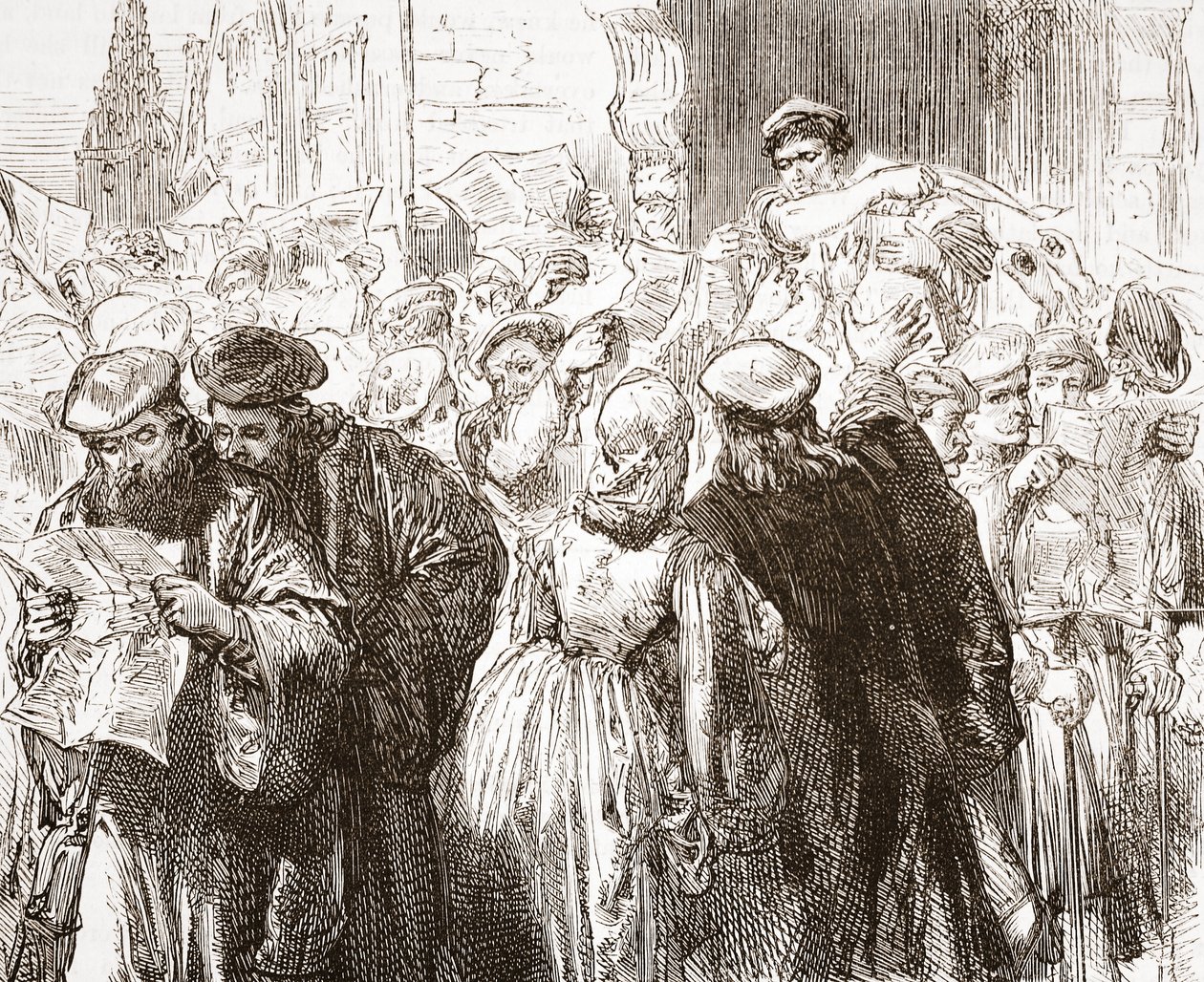 Luthers pjece: scene på trykkeriet, illustration fra The History of Protestantism af James Aitken Wylie (1808-1890), pub. 1878 af English School