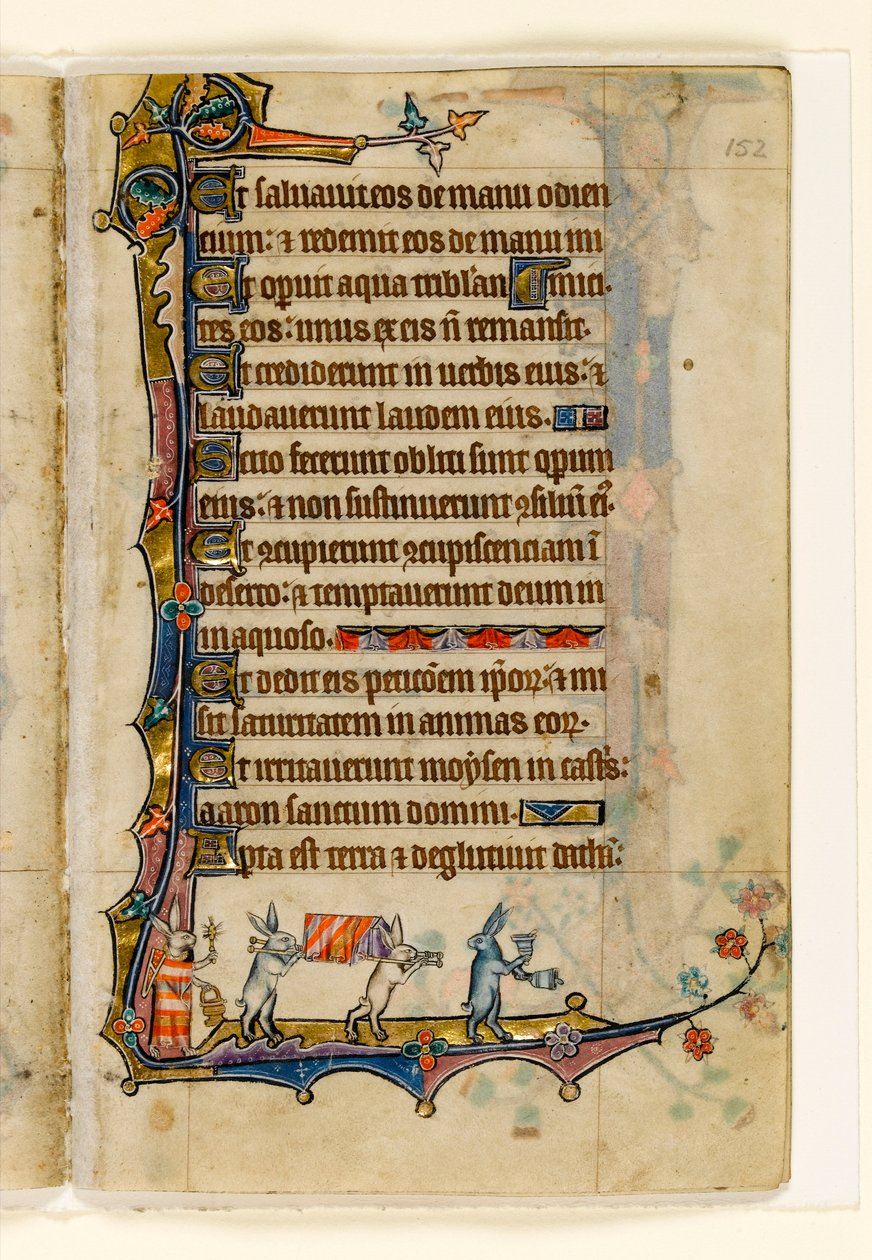 MS 1-2005, fol. 152r: A Rabbit Funeral Procession, marginal dekoration fra Macclesfield Psalter, Use of Sarum, East Anglia, ca. 1330 af English School
