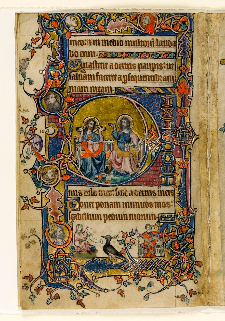 MS 1-2005, fol. 161v: Faderen og sønnen, historisk initial fra Macclesfield Psalter, Use of Sarum, East Anglia, ca. 1330 af English School