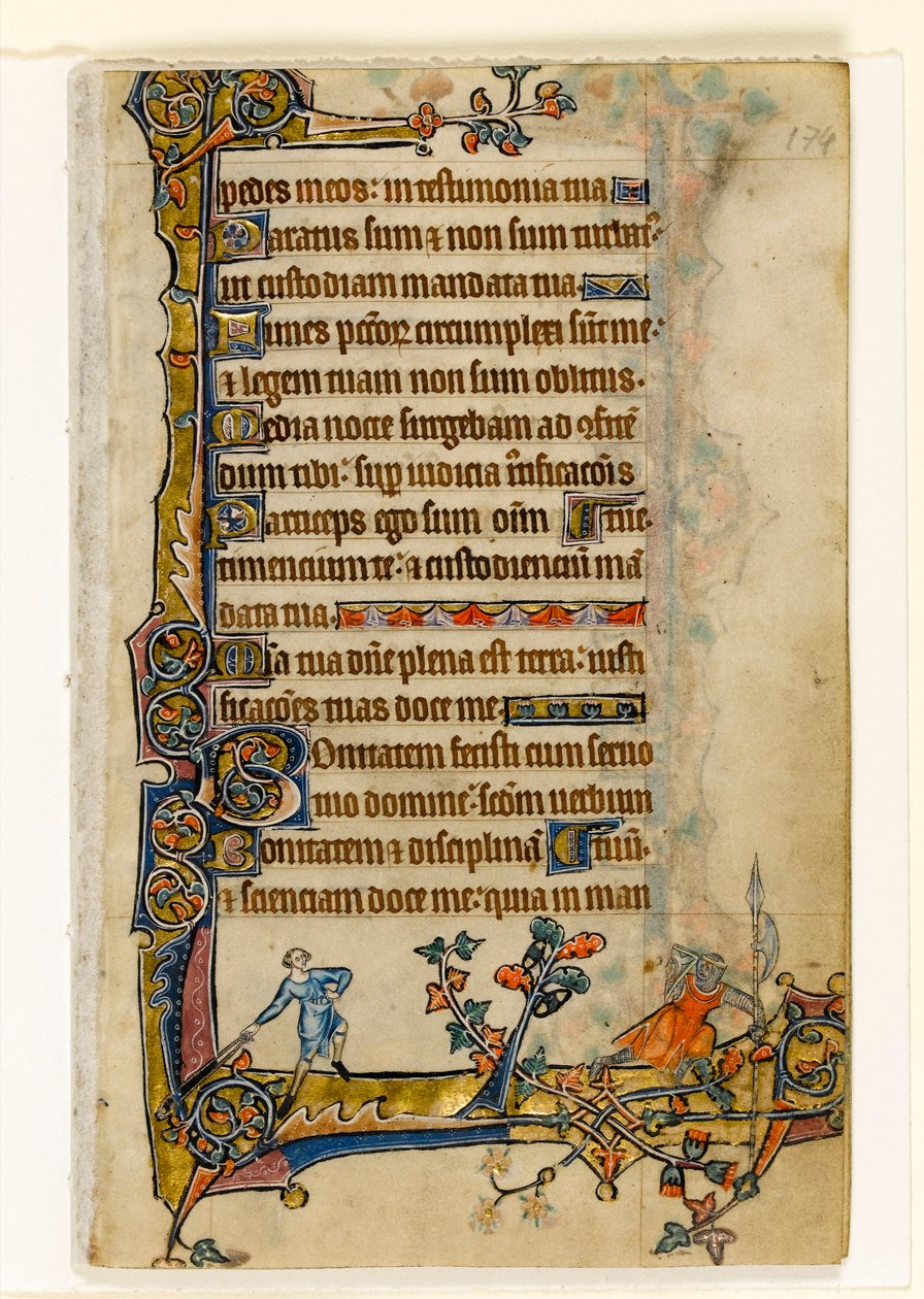 MS 1-2005, fol. 174r: David og Goliath, marginaldekoration fra Macclesfield Psalter, Use of Sarum, East Anglia, ca. 1330 af English School