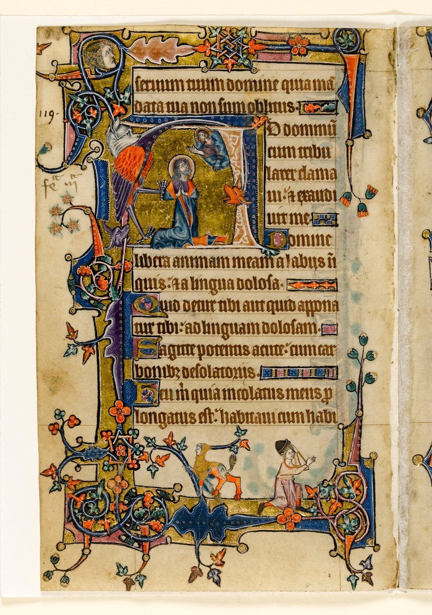 MS 1-2005, fol. 182v: David Praying, historisk initial fra Macclesfield Psalter, Use of Sarum, East Anglia, ca. 1330 af English School