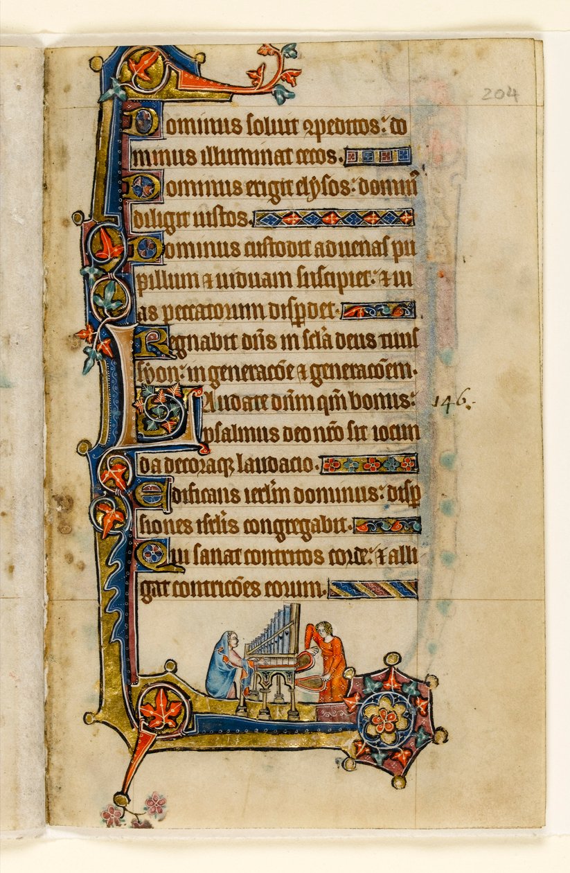 MS 1-2005, fol. 204r: At spille et orgel, marginal dekoration fra Macclesfield Psalter, Use of Sarum, East Anglia, ca. 1330 af English School