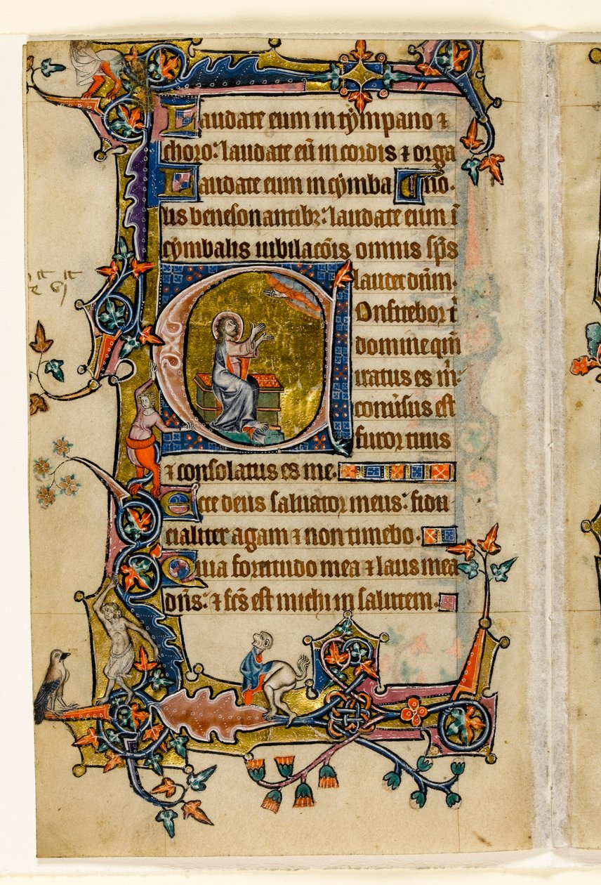 MS 1-2005, fol. 207v: Isaiah Praying, historisk initial a fra Macclesfield Psalter, Use of Sarum, East Anglia, ca. 1330 af English School
