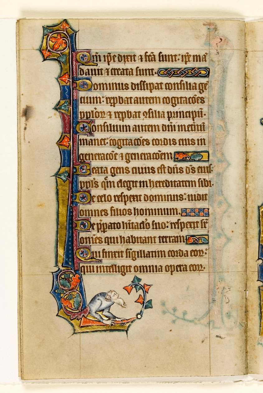 MS 1-2005, fol. 47v: En grotesk, marginal dekoration fra Macclesfield Psalter, Use of Sarum, East Anglia, ca. 1330 af English School