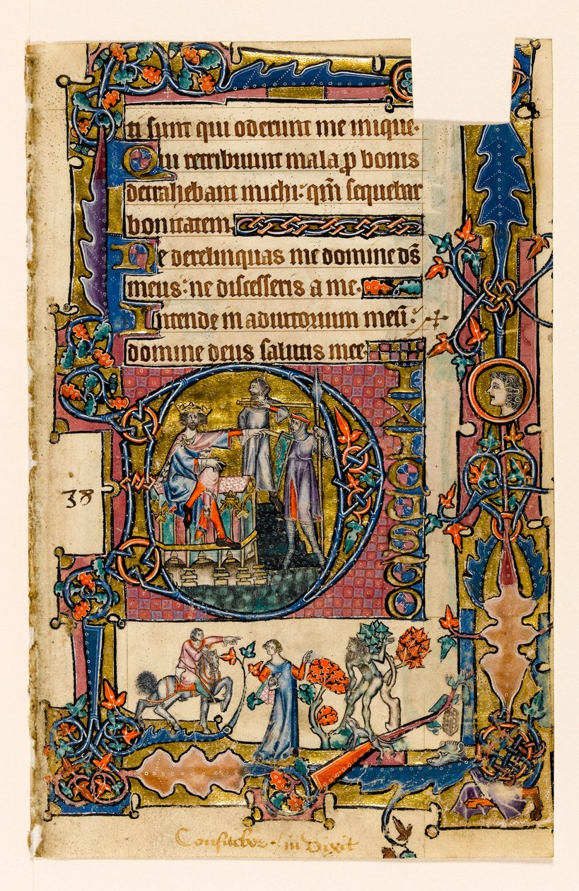 MS 1-2005, fol. 58r: Saul sender Doeg for at dræbe præsterne i Nob, historisk initial fra Macclesfield Psalter, Use of Sarum, East Anglia, ca. 1330 af English School