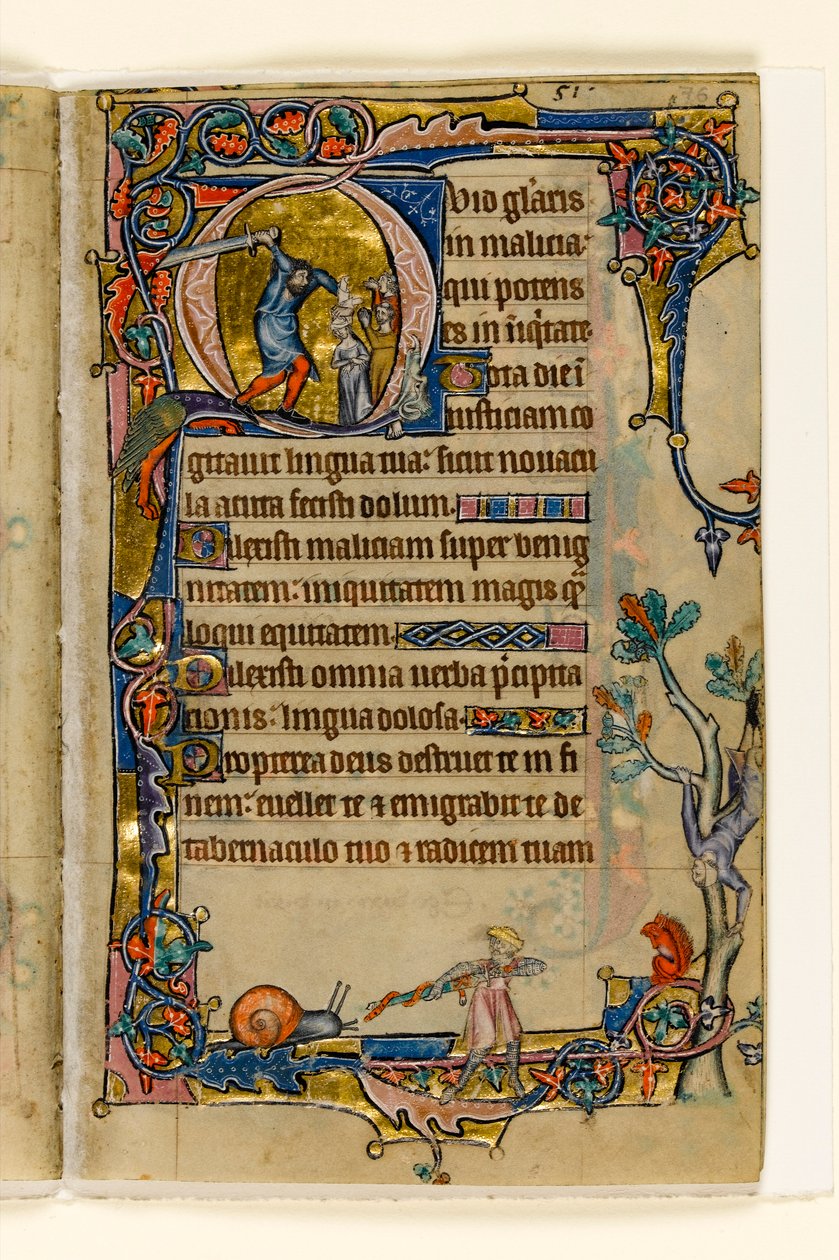 MS 1-2005, fol. 76r: Doeg dræber præsterne i Nob, historisk initial fra Macclesfield Psalter, Use of Sarum, East Anglia, ca. 1330 af English School