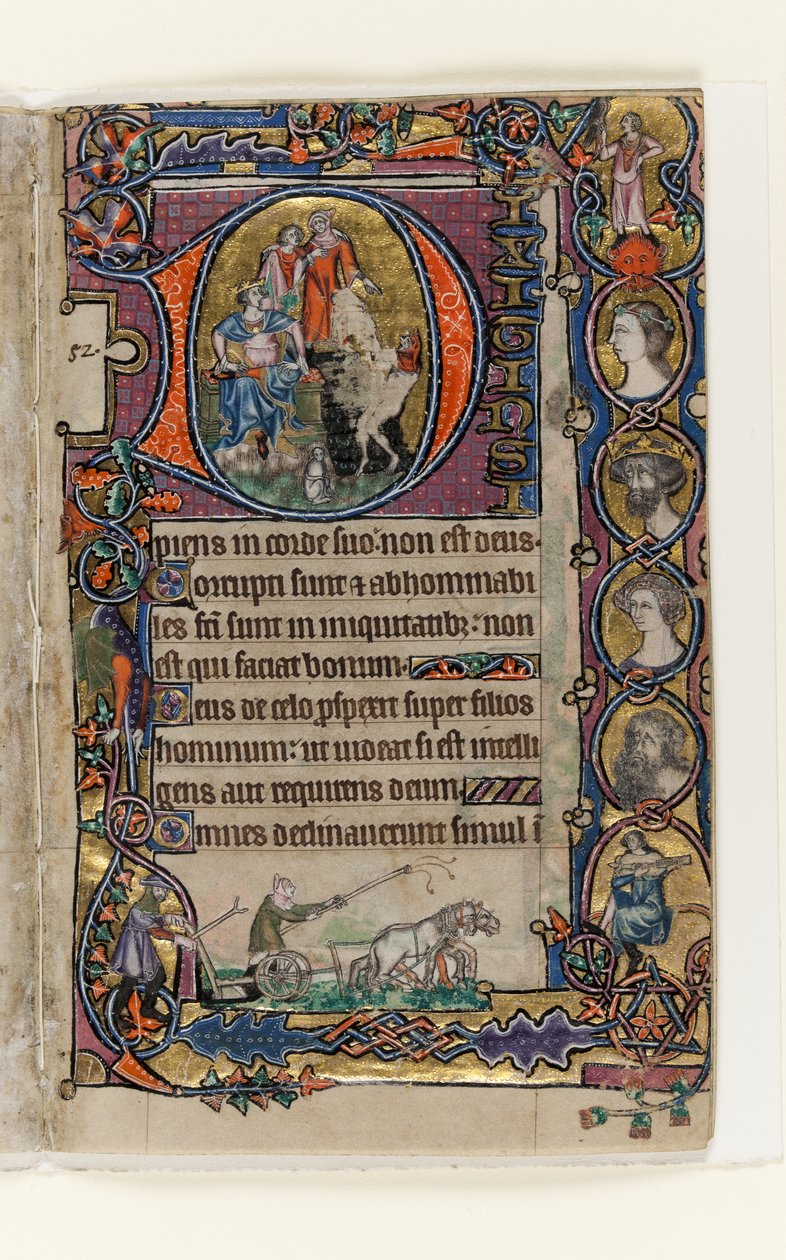 MS 1-2005, fol. 77r: David and the Fool, historisk initial fra Macclesfield Psalter, Use of Sarum, East Anglia, ca. 1330 af English School