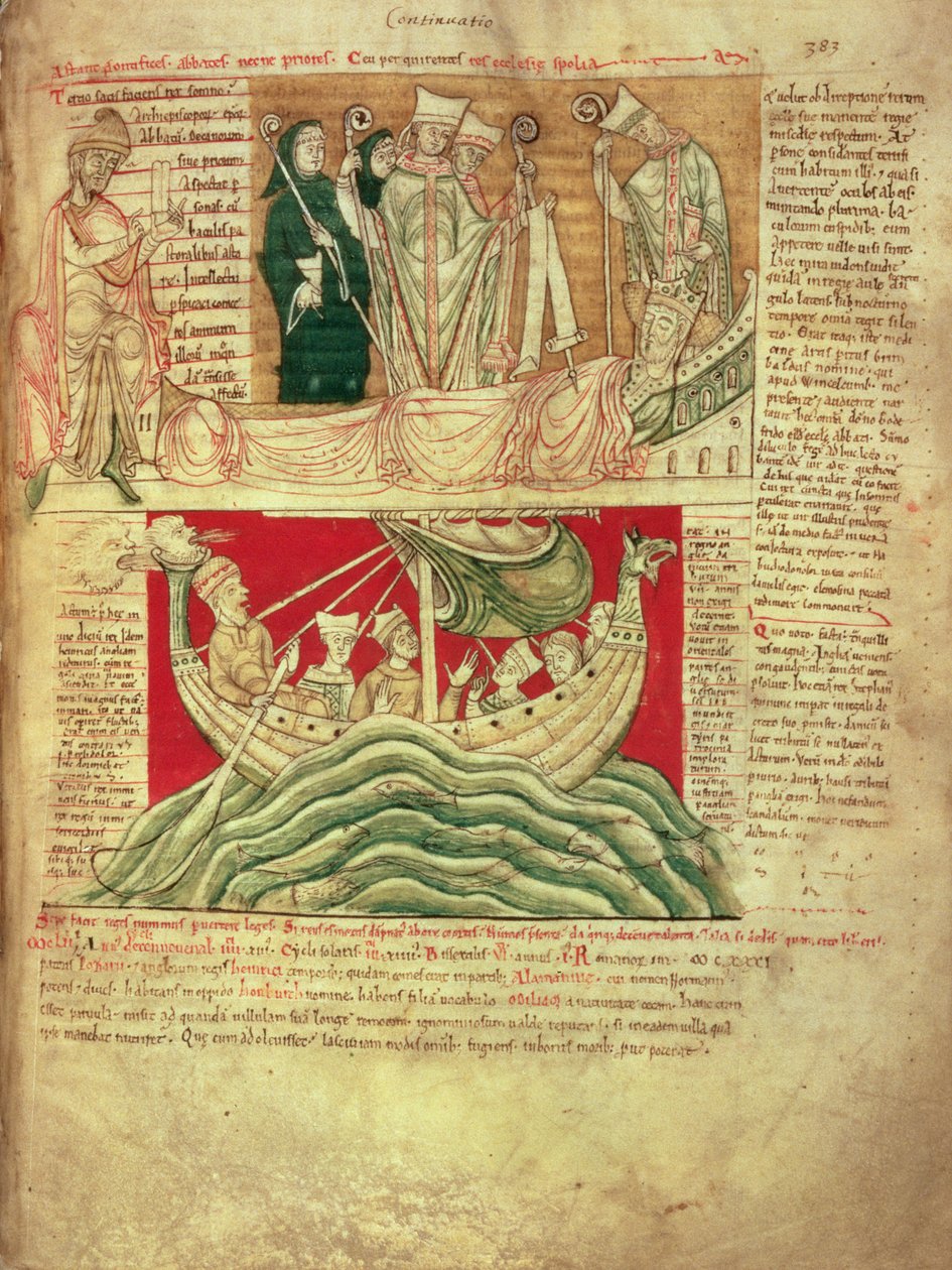MS CCC 157 s.383 Synerne drømt af kong Henrik I i Normandiet i 1130, fra Worcester Chronicle, c.1130-40 (vellum) indsat c.1140 af John of Worcester i krøniken påbegyndt af Firenze af Worcester (d. 1118); en af de tidligst overlevende kroniske af English School