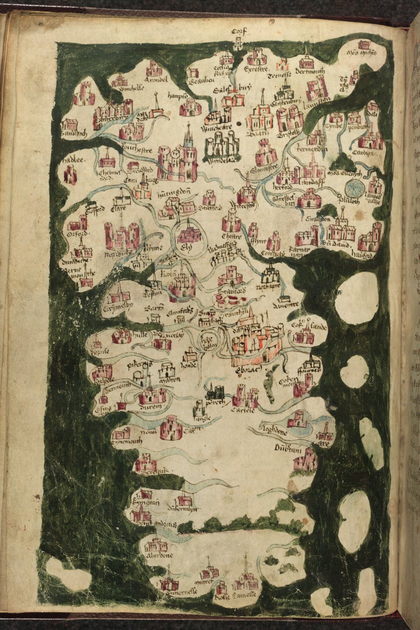MS Harley 1808, f.9v Kort over England og Wales, fra 