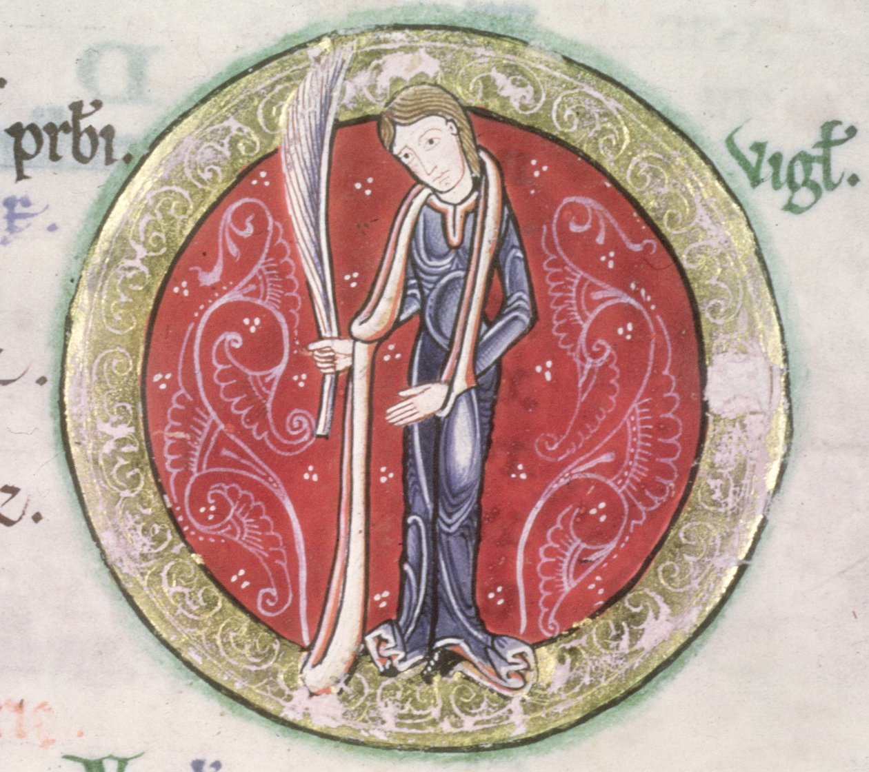 MS Hunter 229 f.4v Jomfruen, fra den jægerske psalter, ca. 1170 (pen & blæk og tempera på vellum) (detalje) af English School