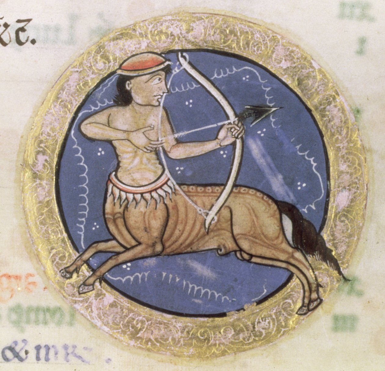 MS Hunter 229 f.6r Skytten, fra Hunterian Psalter, ca. 1170 (pen & blæk og tempera på pergament) (detalje) af English School