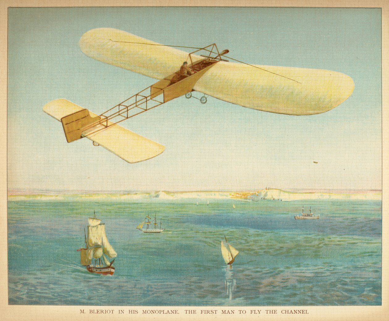 M. Bleriot i sit monoplan. Den første mand til at flyve kanalen. Små folks bog om luftskibe. London: Ernest Nister, [1912] af English School
