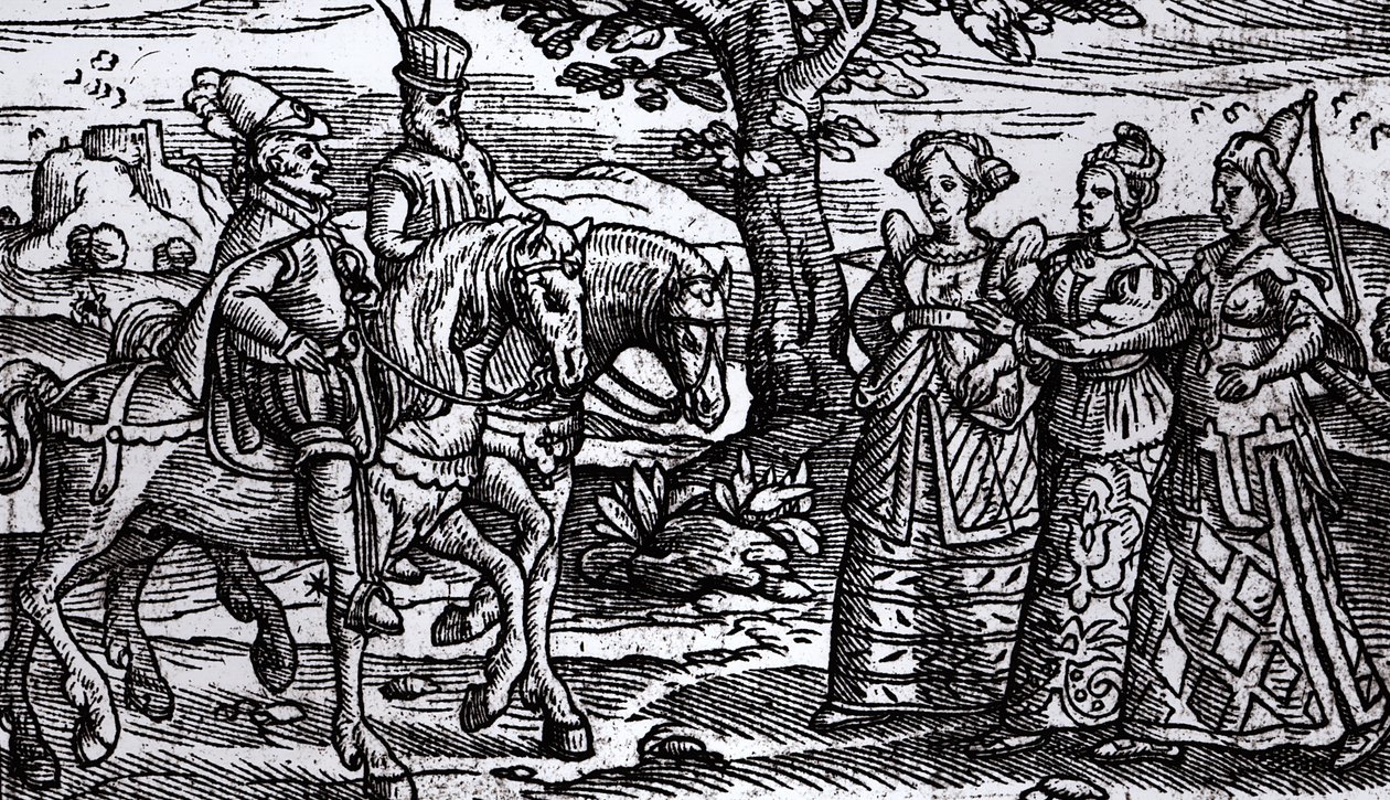 Macbeth, Banquo og de tre hekse, The Historie of Scotlande, 1577, af English School
