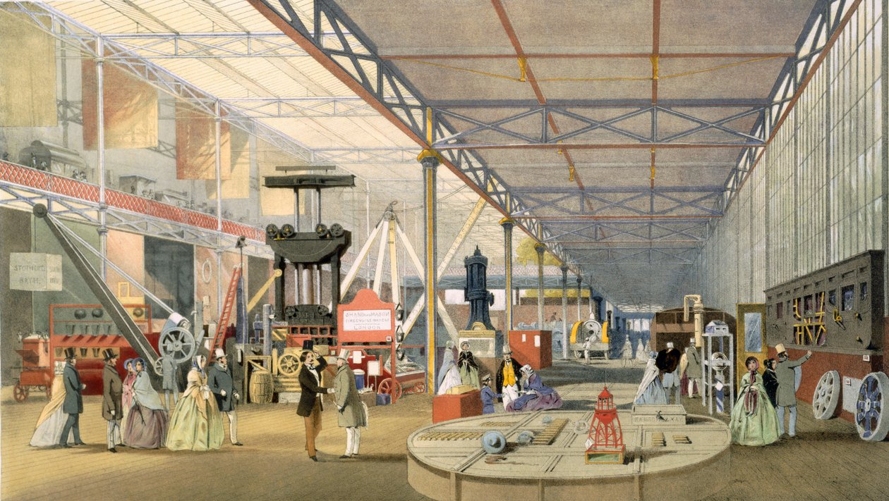 Machinery, fra Dickinsons Comprehensive Pictures of the Great Exhibition of 1851 udgivet 1854, farvelitografi af English School