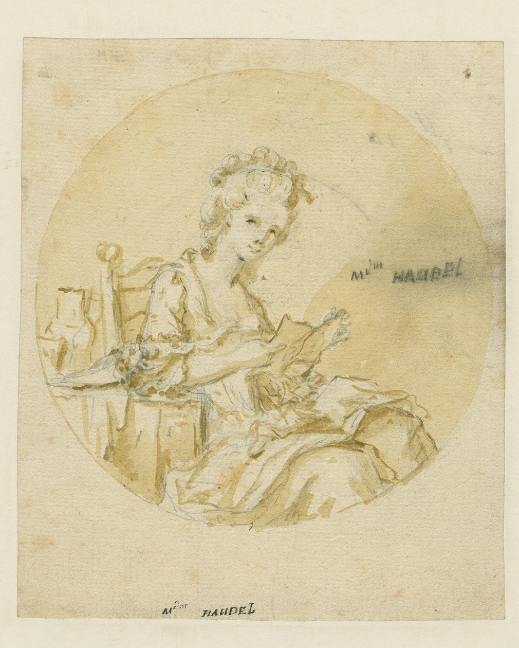 Madame Handel, midten af det 19. århundrede (pen & blæk og vask på papir) af English School