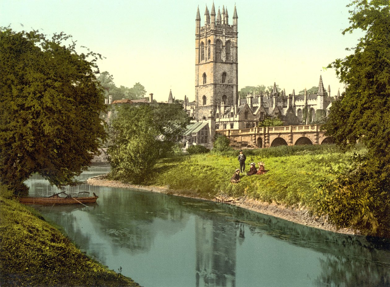Magdalen Tower, Oxford (håndfarvet foto) af English School