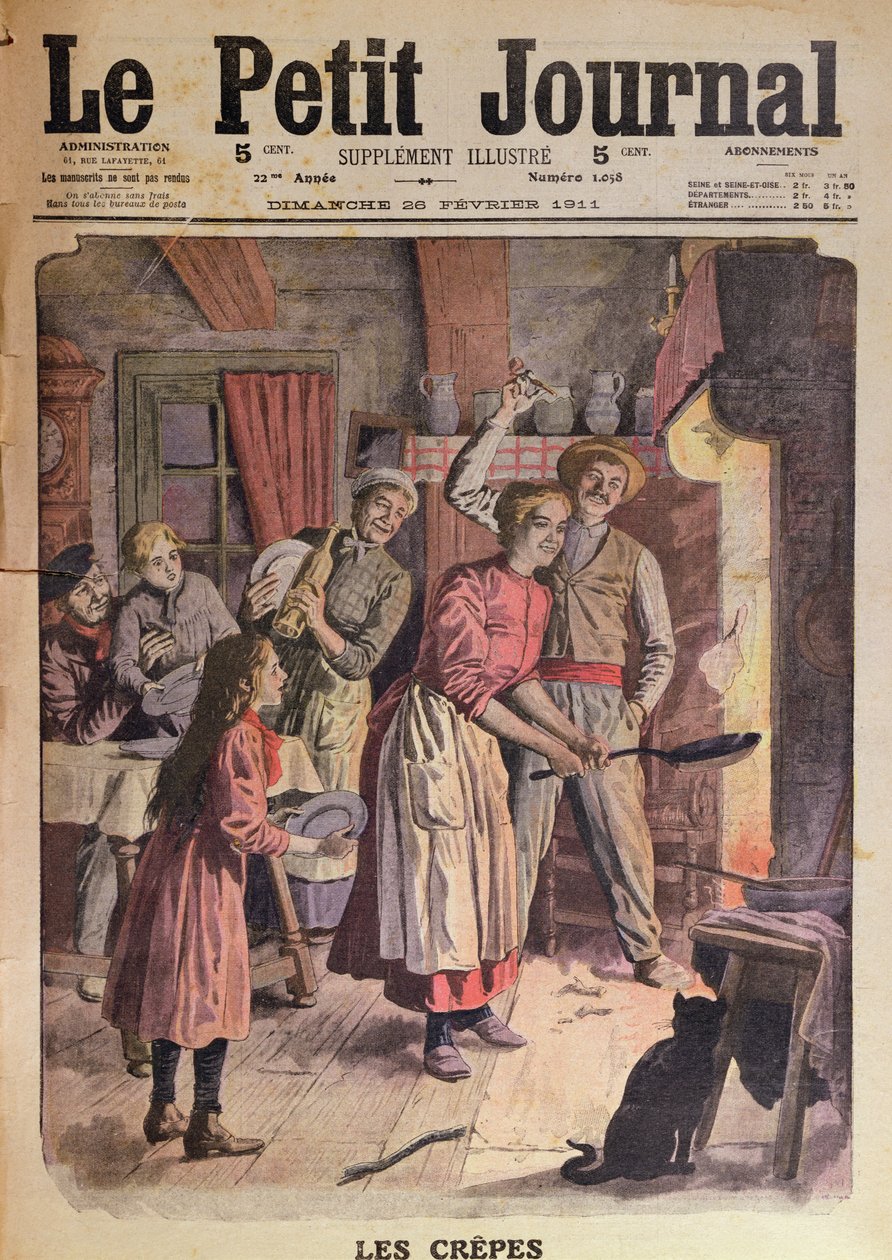 Fremstilling af pandekager, illustration fra Le Petit Journal, 26. februar 1911 af English School