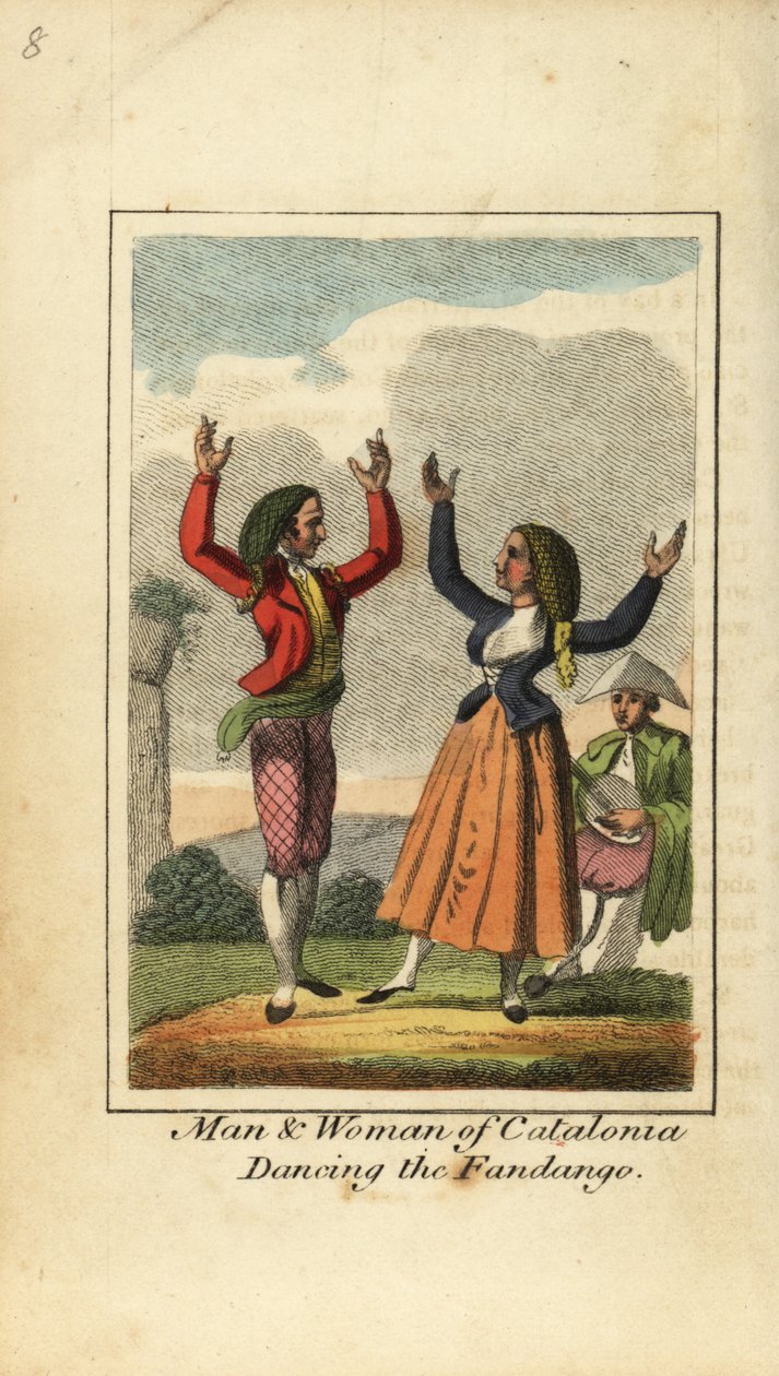 Mand og kvinde fra Catalonien danser fandango af English School