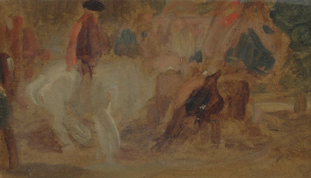 Mand på en hvid hest tidligere tilskrevet J.M.W. Turner (1775-1851) og også tilskrevet Peter de Wint (1784-1849) (olie på papir) af English School