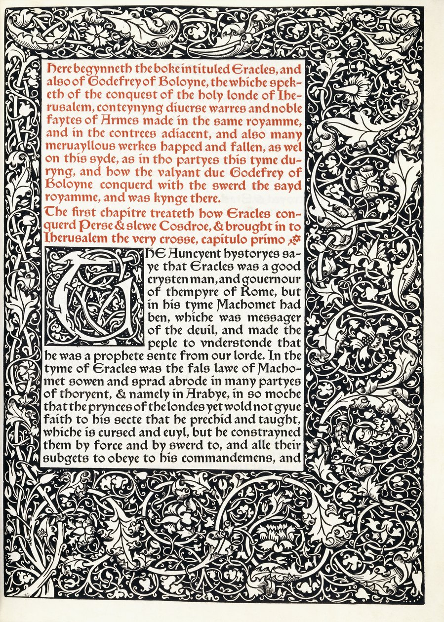 Manuskript med historisk initial "G" og fuld sidekant, 1893 af English School
