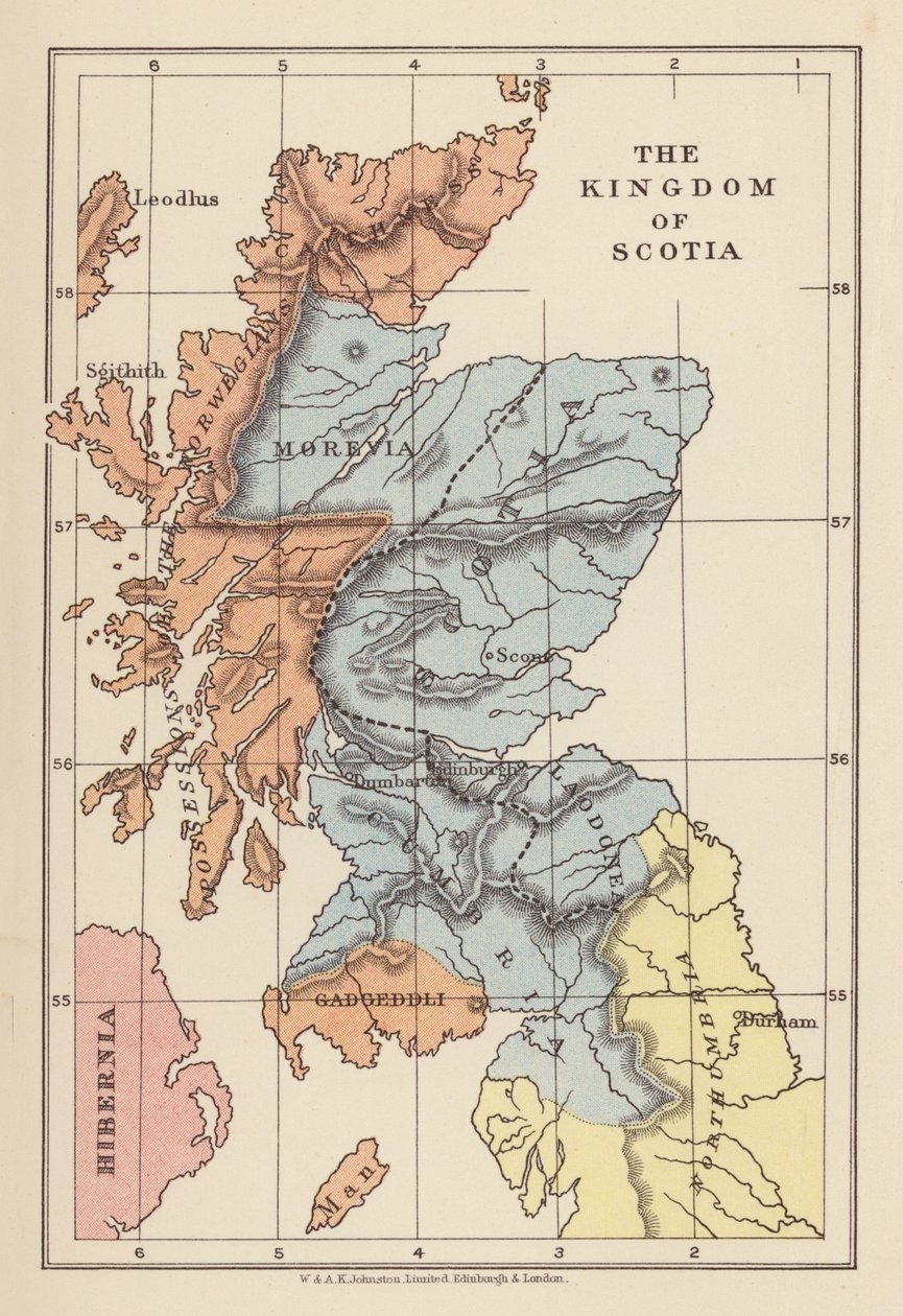 Kort: Kongeriget Scotia (farvelitografi) af English School