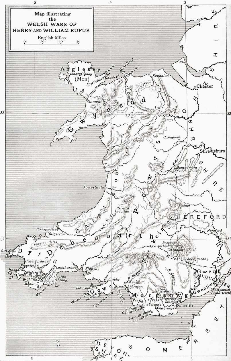 Kort, der illustrerer William Rufus og Henry I