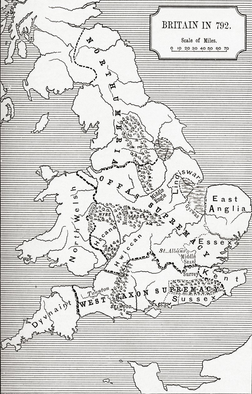 Kort over Storbritannien i 792, fra The Three Kingdoms 685 til 828 i 