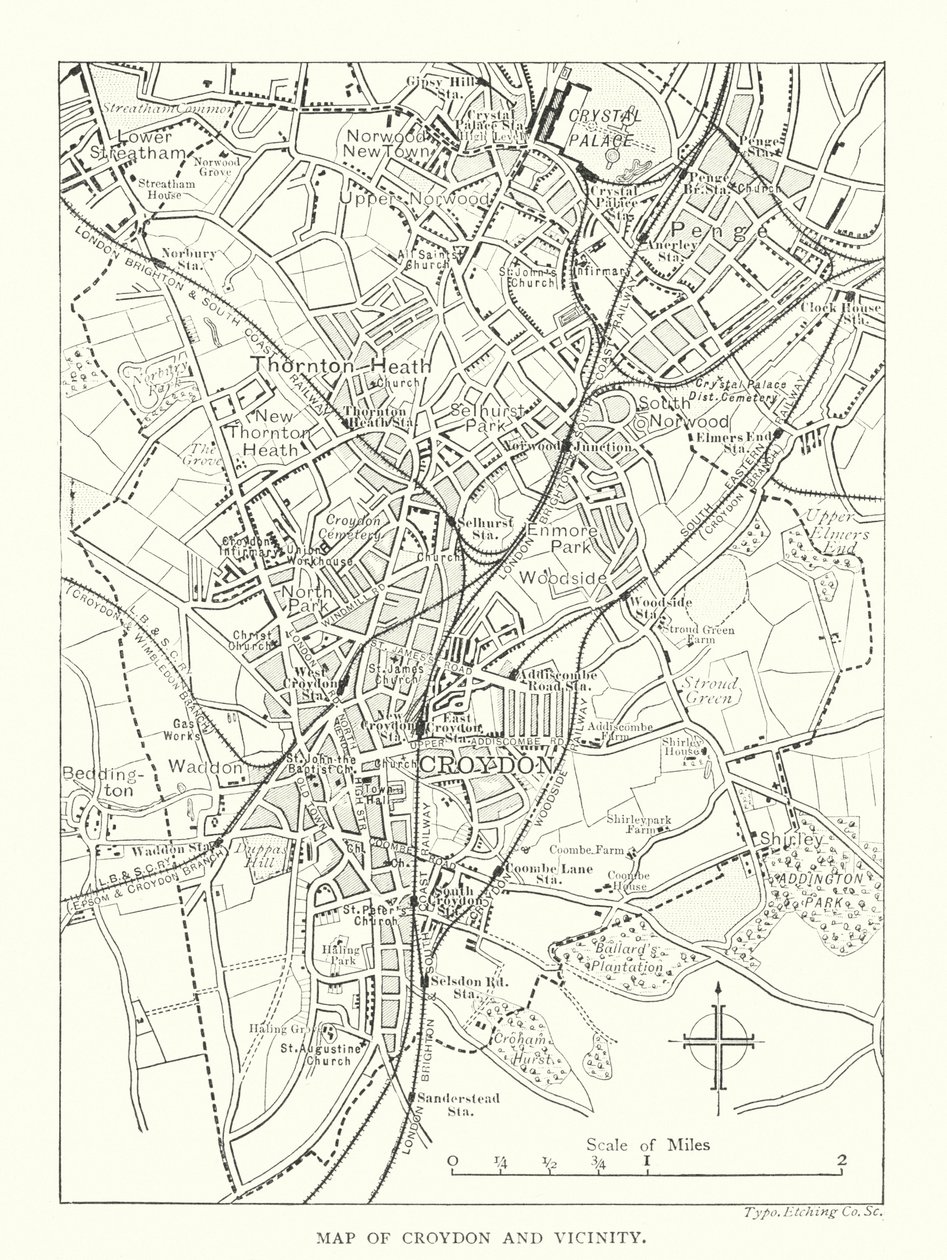 Kort over Croydon og omegn (gravering) af English School