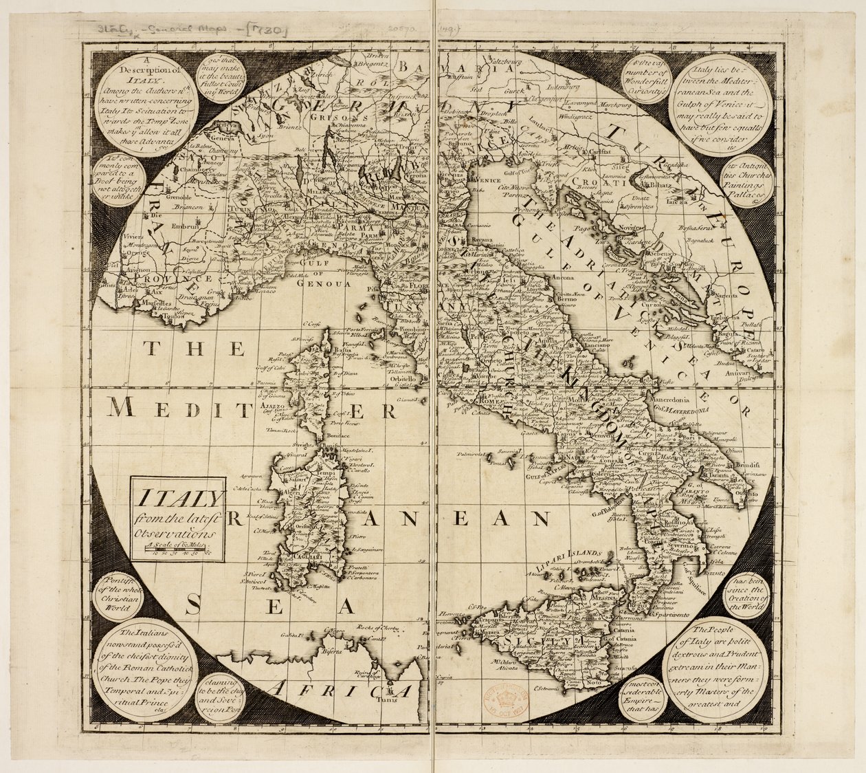 Kort over Italien, c.1730 (gravering) af English School