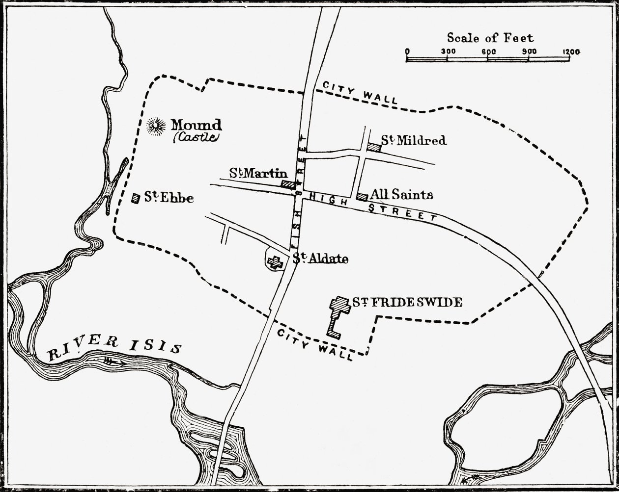 Kort over Oxford, England, 12. til 13. århundrede, fra 