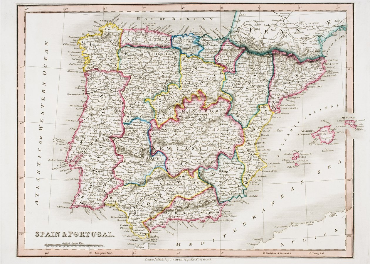 Kort over Spanien og Portugal, fra 