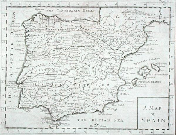 Kort over Spanien og Portugal, slutningen af det 18. århundrede (gravering) af English School