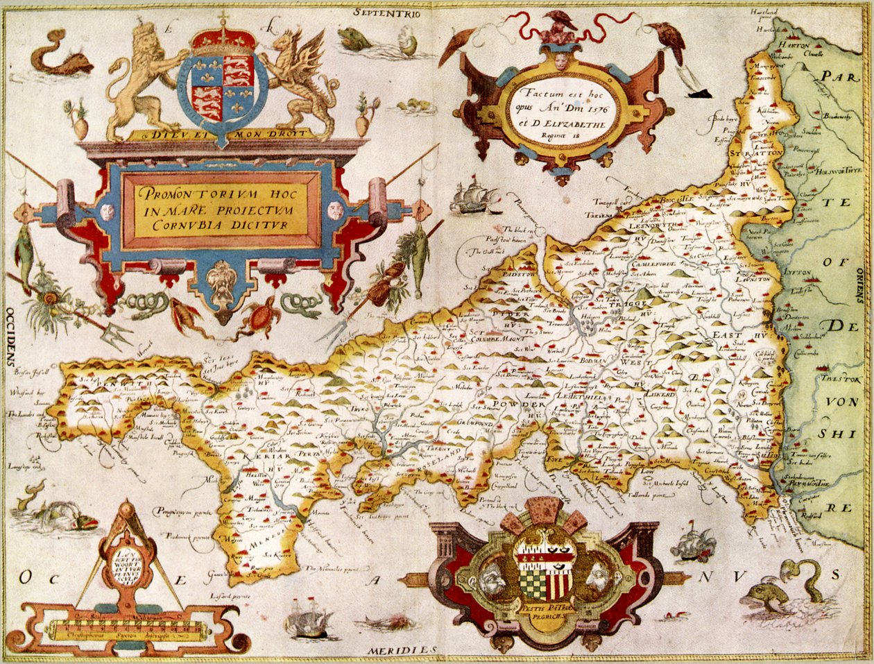 Kort over grevskabet Cornwall i 1576, fra 