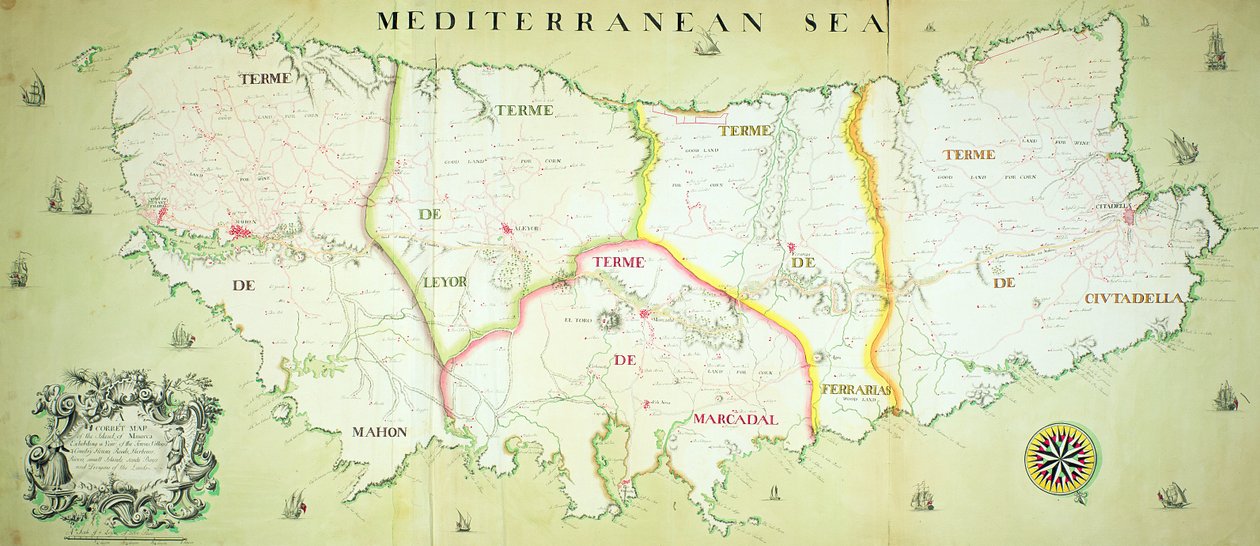 Kort over øen Menorca, ca. 1740 af English School