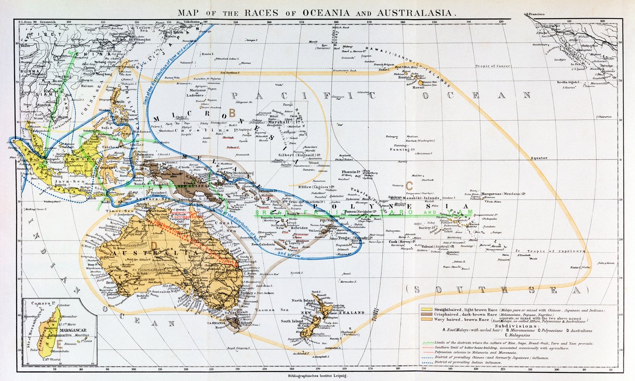 Kort over racerne i Oceanien og Australasien, fra 