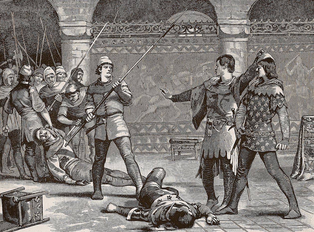 Marcel and the Dauphin of France, illustration fra Cassells Illustrated History of England (sepia foto) af English School