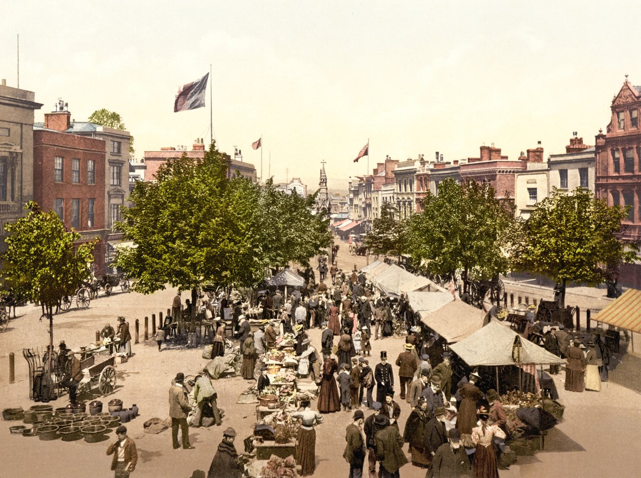 Market, the Parade, Taunton (håndfarvet foto) af English School