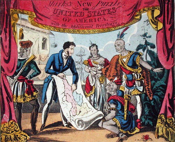Marks nye puslespil. Amerikas Forenede Stater, med de ekstra territorier, udgivet af J.F. Marks, London (farve litho) af English School
