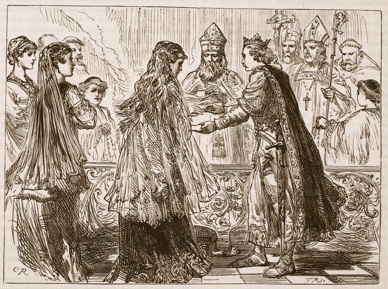 Ægteskab mellem Henry I og Matilda, illustration fra Cassells Illustrated History of England (sepia foto) af English School