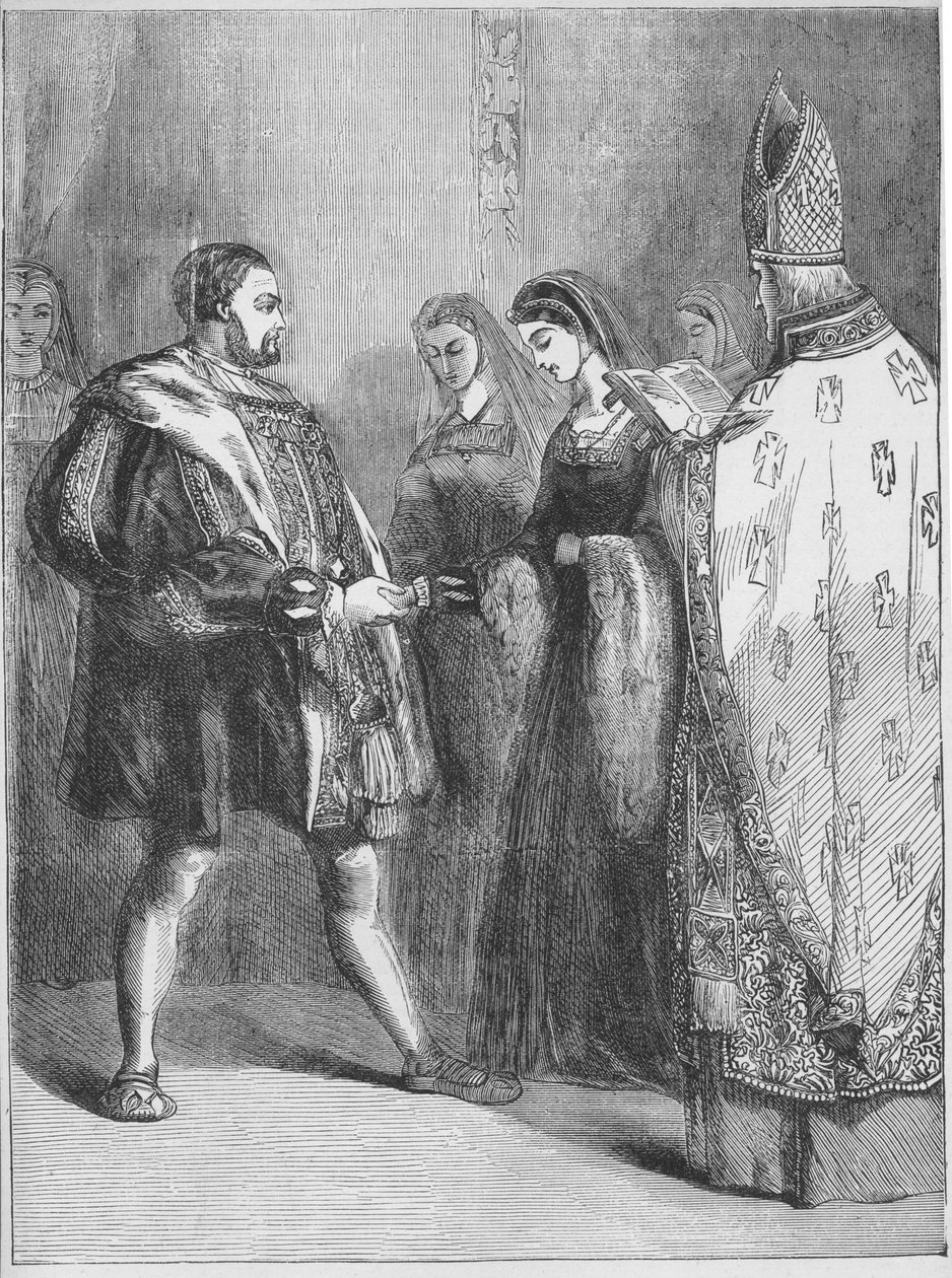Ægteskab mellem Henry VIII og Catherine Parr (tryk) af English School