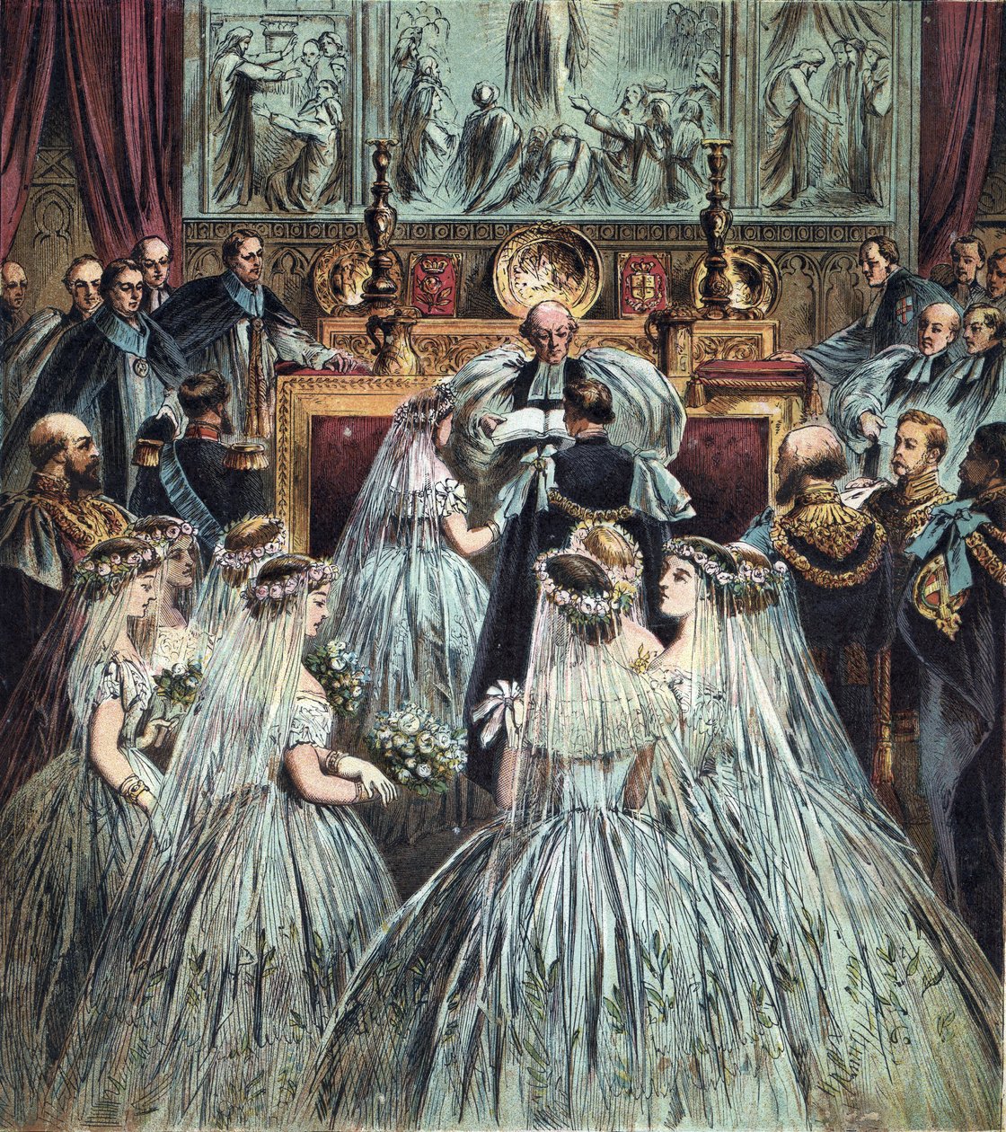 Ægteskab mellem prinsen af Wales (som blev kong Edward VII af England) (1841-1910) med Alexandra af Danmark (Alexandra Caroline Marie Charlotte Louise Julie af Schleswig-Holstein-Sonderburg-Glucksbourg (Schleswig Holstein Sonderburg Glucksbourg) (1844-19) af English School