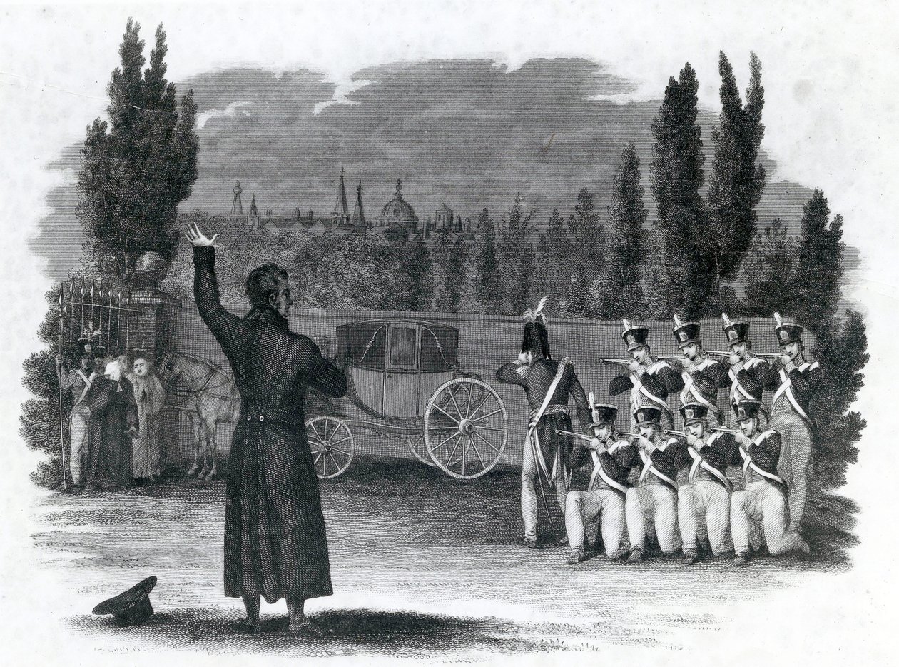 Marshal Ney skød sig selv med kommandoordet, udgivet af Thomas Kelly, 1816 af English School