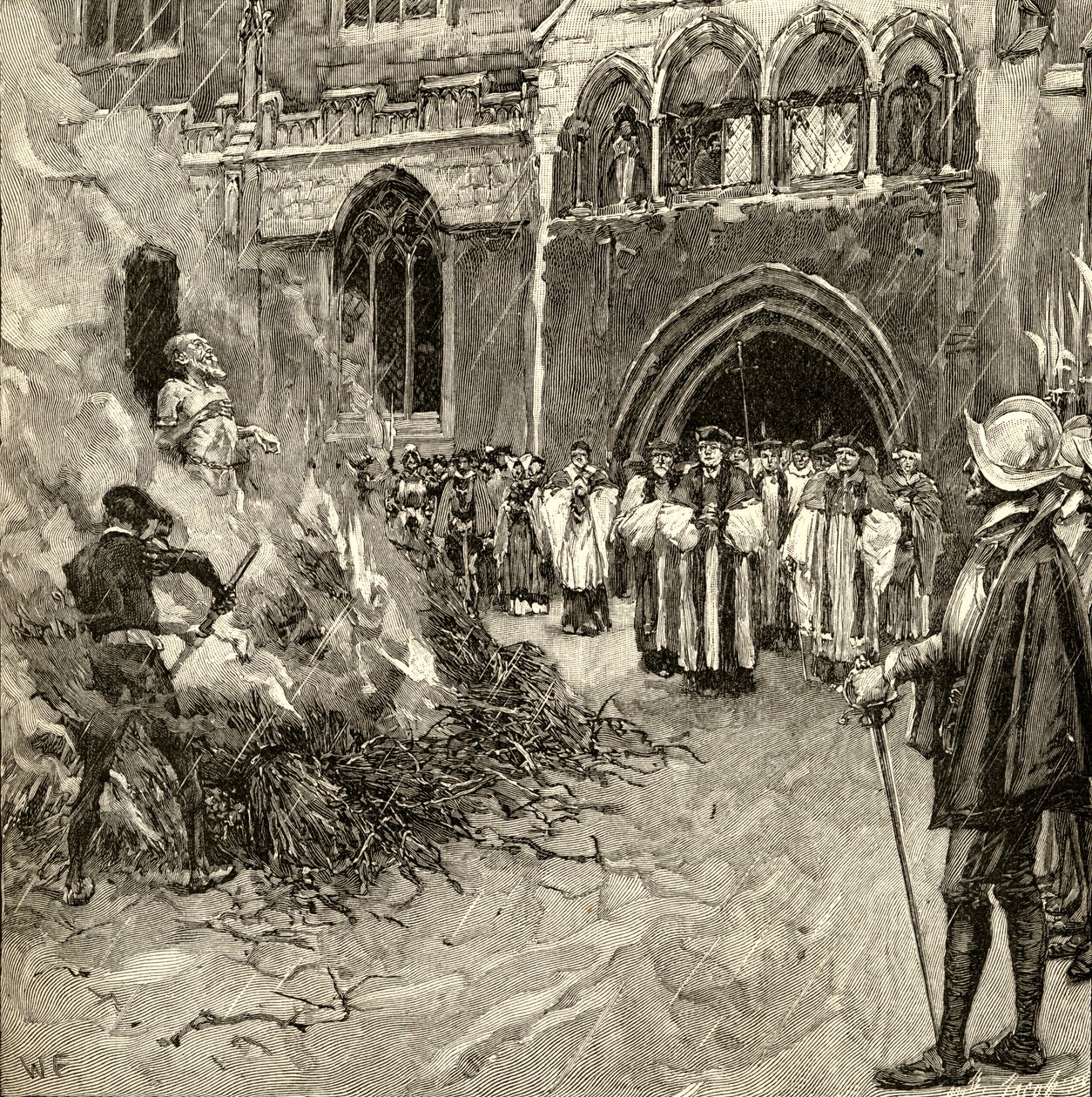 John Hoopers martyrium (ca. 1495-1555) i Gloucester af English School